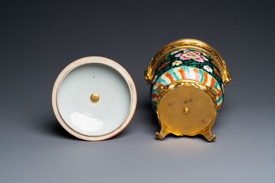 A Chinese gilt bronze-mounted famille noire bowl and cover, Qianlong
