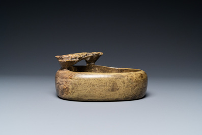 A Chinese 'duan' stone brush washer inscribed 心静能寿 and Shi Ru mark, 17th C.