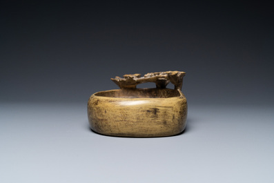 A Chinese 'duan' stone brush washer inscribed 心静能寿 and Shi Ru mark, 17th C.