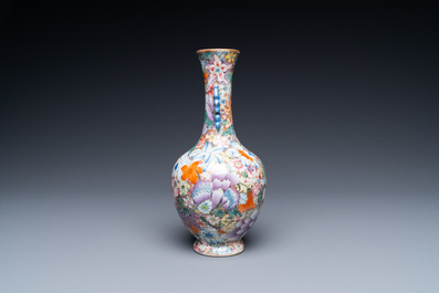A Chinese famille rose 'millefleurs' vase, Qianlong mark, Republic