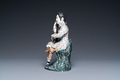 A Chinese famille rose figure of a musician, Fu Jian Hui Guan mark, Republic