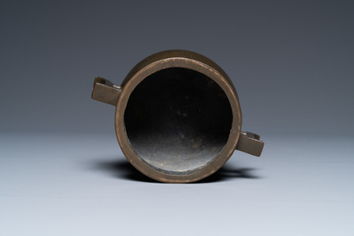 A Chinese silver-inlaid bronze censer, Xuande mark, Qianlong
