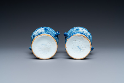 A pair of small Dutch Delft blue and white jardini&egrave;res, 18th C.