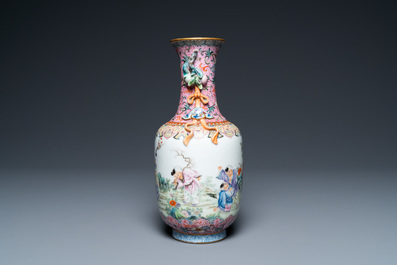 A Chinese famille rose 'playing boys' vase, Qianlong mark, Republic