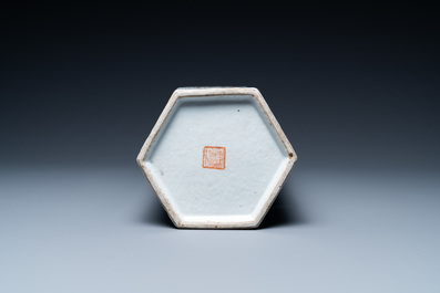 A Chinese hexagonal famille rose 'Wu Shuang Pu' hat stand, Tongzhi mark and of the period