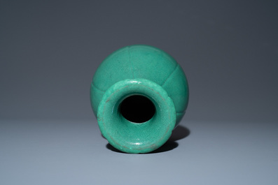 A Chinese monochrome green-glazed vase, Yongzheng seal mark, 18/19th C.