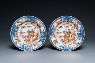 A pair of Chinese verte-Imari 'Governor Mc Duff' plates, Yongzheng