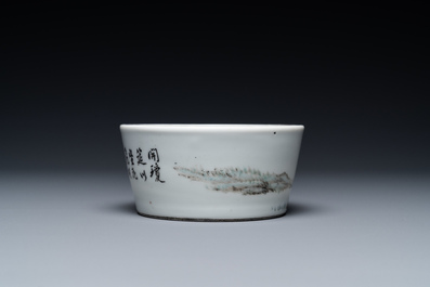 A Chinese qianjiang cai 'landscape' brush washer, signed Zhou Zi Shan, dated 1886