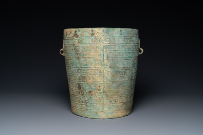 A Vietnamese bronze ritual bucket with geometrical design, Dong Son, ca. 3rd/1st C. BC