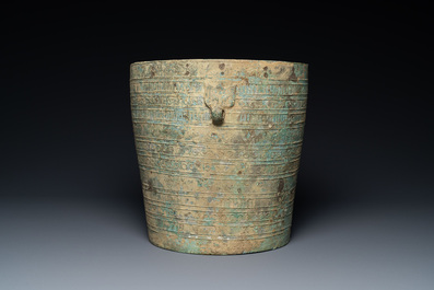 A Vietnamese bronze ritual bucket with geometrical design, Dong Son, ca. 3rd/1st C. BC