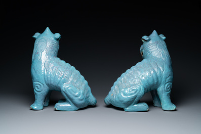 A pair of large Chinese robin's egg-glazed qilins, 19th C.