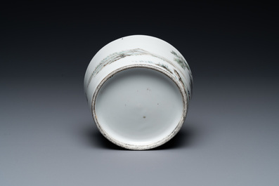 A Chinese qianjiang cai 'landscape' brush washer, signed Zhou Zi Shan, dated 1886