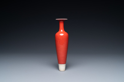 A Chinese slender 'peach bloom'-glazed vase, Kangxi mark but probably later