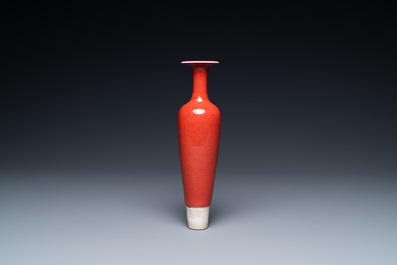 A Chinese slender 'peach bloom'-glazed vase, Kangxi mark but probably later