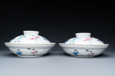 A pair of Chinese famille rose bowls and covers, Guangxu mark and of the period