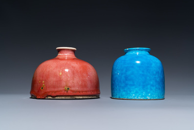 Two Chinese water pots with langyao and monochrome turqoise glaze, 19/20th C.
