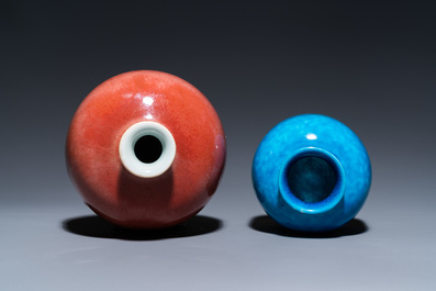 Two Chinese water pots with langyao and monochrome turqoise glaze, 19/20th C.