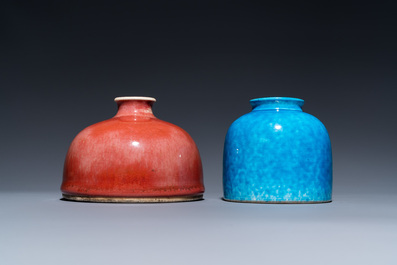 Two Chinese water pots with langyao and monochrome turqoise glaze, 19/20th C.