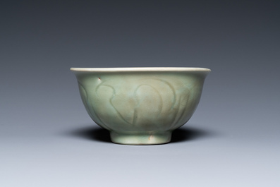 A Chinese Longquan celadon bowl with incised design, Ming