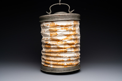A Qajar tinned copper and folding paper lampion lantern, Iran, 19th C.