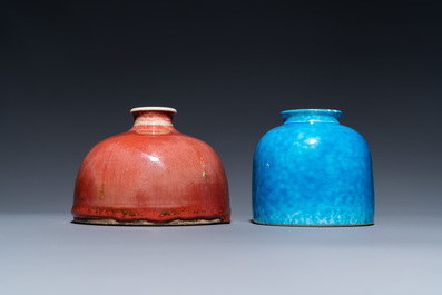 Two Chinese water pots with langyao and monochrome turqoise glaze, 19/20th C.