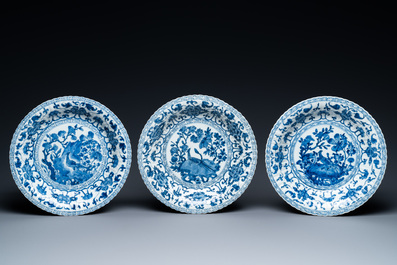 Six Chinese blue and white lobed dishes, Kangxi