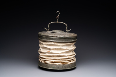 A Qajar tinned copper and folding paper lampion lantern, Iran, 19th C.