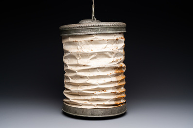 A Qajar tinned copper and folding paper lampion lantern, Iran, 19th C.