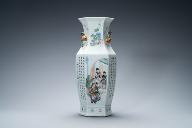 A Chinese hexagonal qianjiang cai vase signed Hong Buyu and dated March 1913