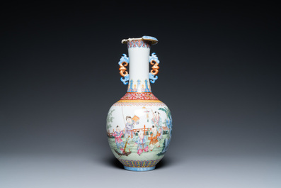 A Chinese famille rose 'playing boys' vase, Jiaqing mark, Republic
