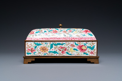 A Chinese rectangular Canton enamel desk set, Qianlong