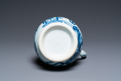 A Chinese blue and white ewer with a lady in an interior, Yongzheng