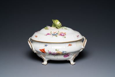 A German polychrome porcelain tureen and cover with floral design, Ludwigsburg, 18th C.