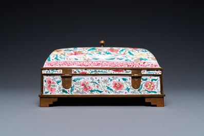 A Chinese rectangular Canton enamel desk set, Qianlong