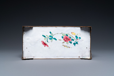 A Chinese rectangular Canton enamel desk set, Qianlong