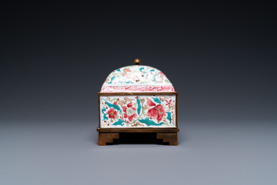 A Chinese rectangular Canton enamel desk set, Qianlong