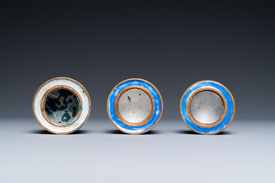 A Chinese rectangular Canton enamel desk set, Qianlong