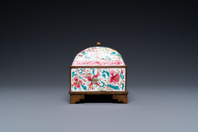 A Chinese rectangular Canton enamel desk set, Qianlong