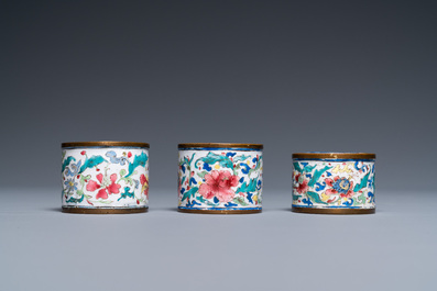 A Chinese rectangular Canton enamel desk set, Qianlong