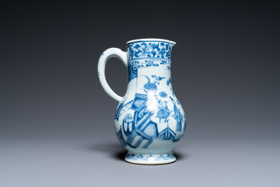 A Chinese blue and white ewer with a lady in an interior, Yongzheng