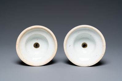 A pair of Chinese blue and white candlesticks, Kangxi