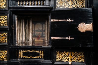 An ebony, ebonised and painted cabinet, Antwerp, 17th C.