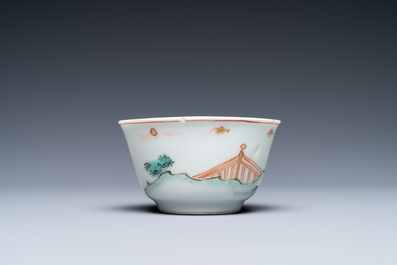 A Chinese famille verte cup and saucer, Kangxi