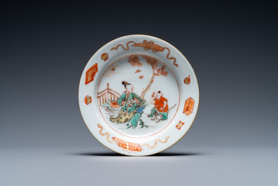 A Chinese famille verte cup and saucer, Kangxi