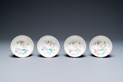 Thirteen Chinese famille rose saucers and twelve cups, Qianlong