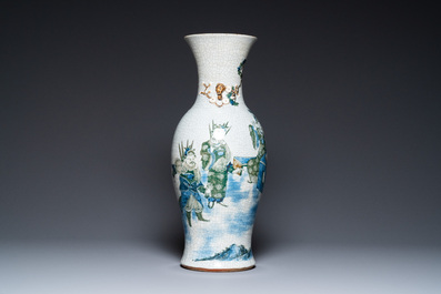 A Chinese Nanking crackle-glazed vase with polychrome design
