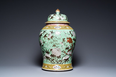 A large Chinese 'Dayazhai' green-ground vase and cover, 19th C.