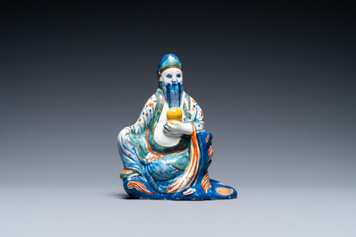 A polychrome Dutch Delft figure of a Chinaman, 18th C.