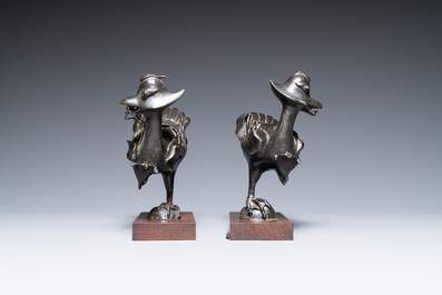 A pair of Chinese bronze 'mandarin ducks' censers, Ming