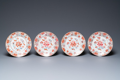 Nine Chinese famille rose plates with floral design, Qianlong